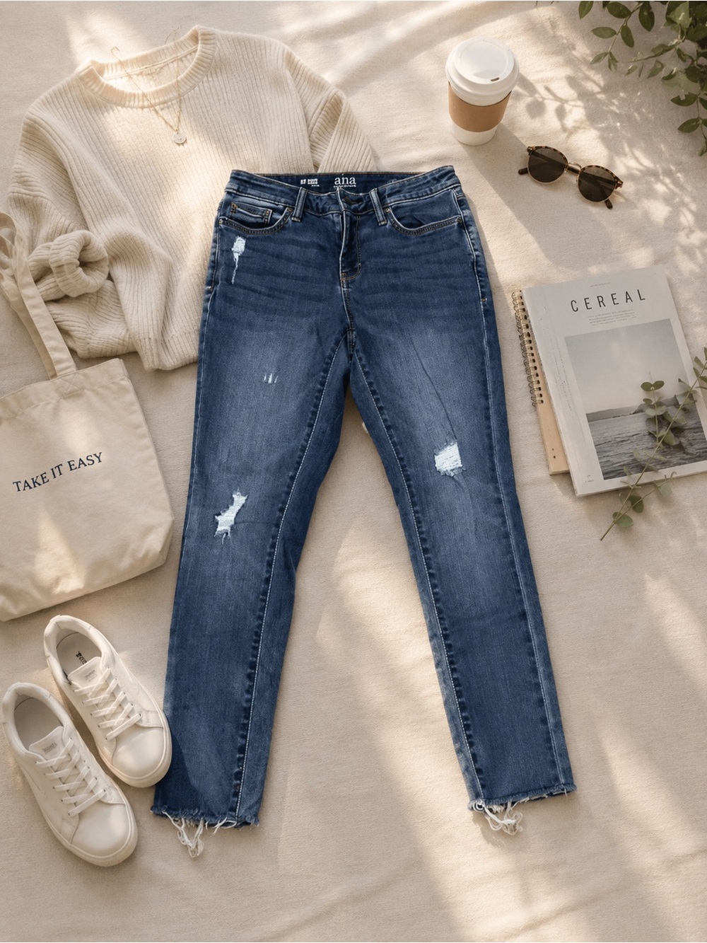 a.n.a Distressed Mid/Dark Blue Skinny Jeggings